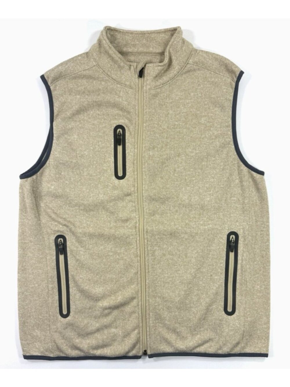 Straight Down Mens Golf Vest Size XL Fleece Jacket Full Zip Khaki Zip Pockets